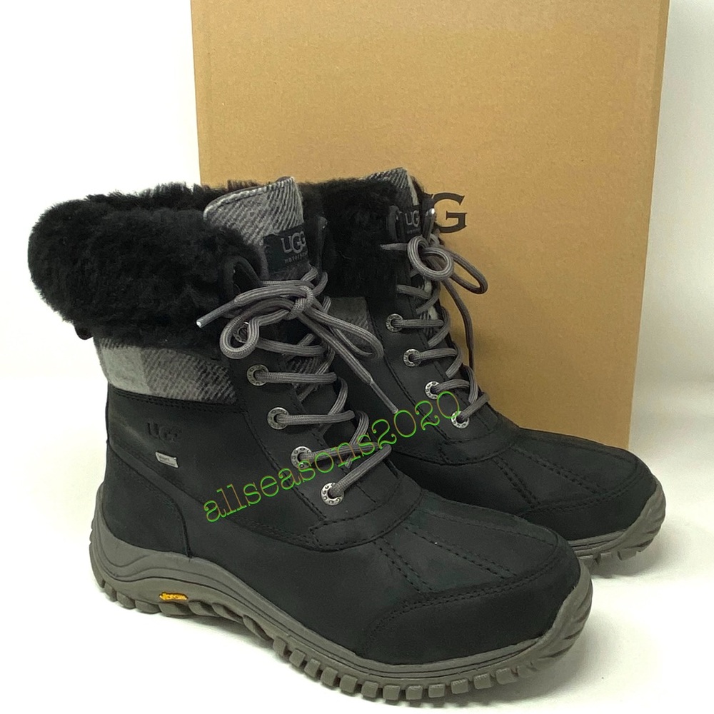 UGG Women’s Boots Adirondack 2 Plaid Black Le Fur - Picture 11 of 12